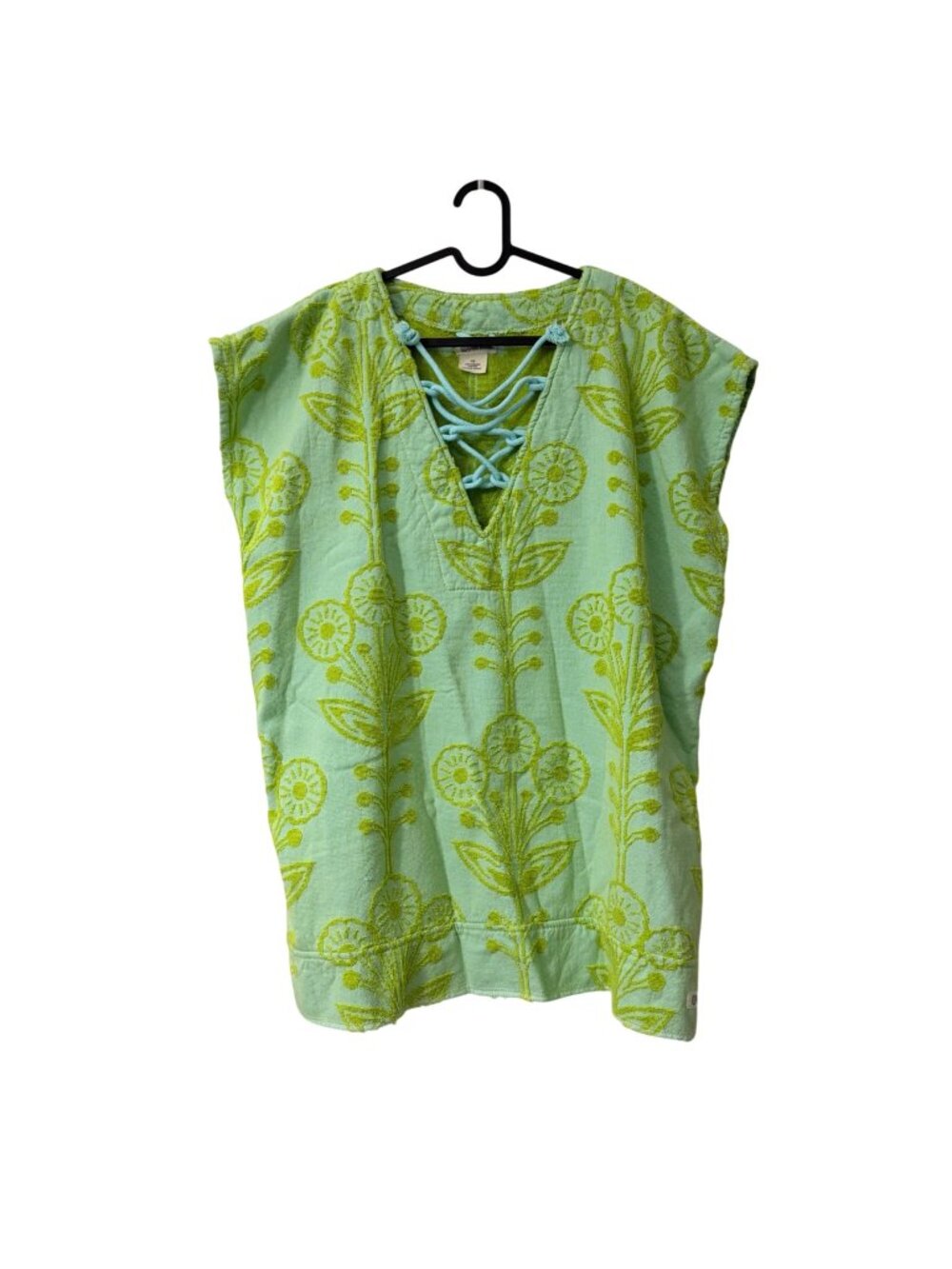 Sand Cloud Green Aqua Floral Bunch Terry Cloth Poncho Swim Cover Up One Size
